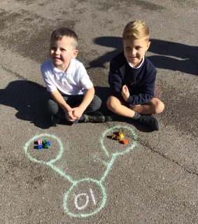 In maths, Year 1 have been exploring part whole models. We really enjoyed working practically outside in the sunshine today ☀️